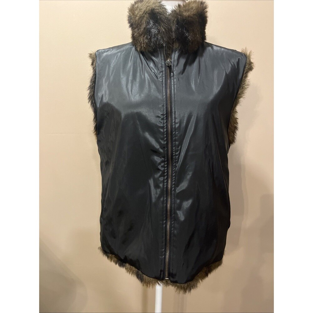 Coaco New York Faux Fur Heavy Vest Brown Mob Wife Women’s L Reversible Chic - Picture 4 of 12